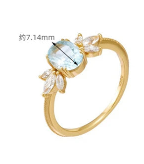 Emotional Factory 925 Sterling Silver 14K Gold Plated Gemstone Zircon Butterfly Shaped Sky Blue Natural Topaz Ring