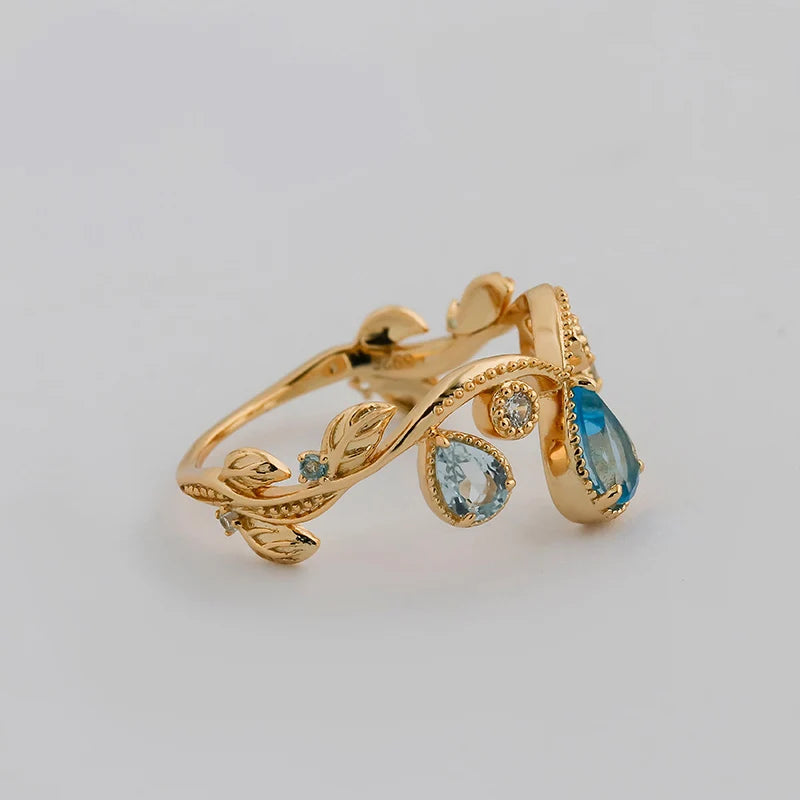 Dunli Jewelry  Manufacturer Japanese Style Light Luxury S925 Silver Plated 14K Gold Blue Topaz Ring