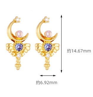 Emotional Factory 925 Sterling Silver 14K Gold Plated Gemstone Tanzanite Discoloration Zircon Magic Wand Shaped Earrings