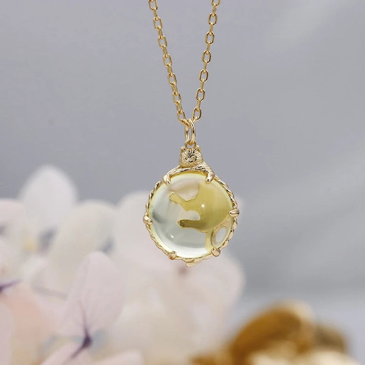 Emotional Factory 925 Sterling Silver 14K Gold Plated Gemstone Cute Cat Coloured Lemon Crystals Necklace