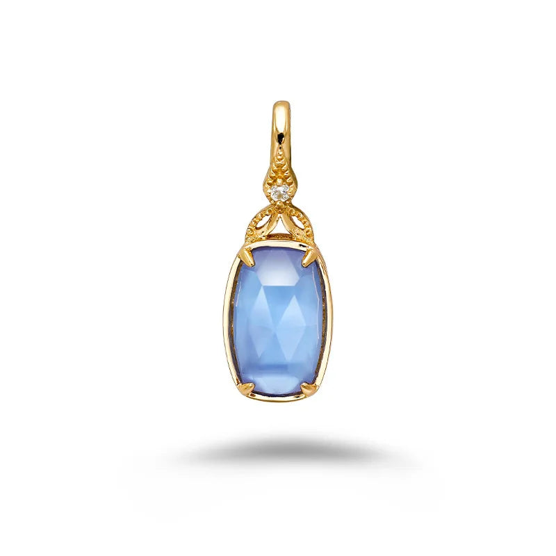 Emotional 925 Sterling Silver 14K Gold Plated Gem Stone Marine Style Bilayer Stone Blue Quartz Glass White Shell Necklace