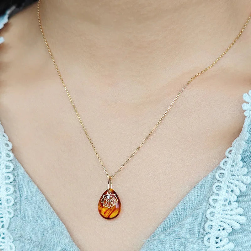 Emotional Factory 925 Sterling Silver 14K Gold Plated Natural Gemstone Amber Cordierite Iolite Pendant