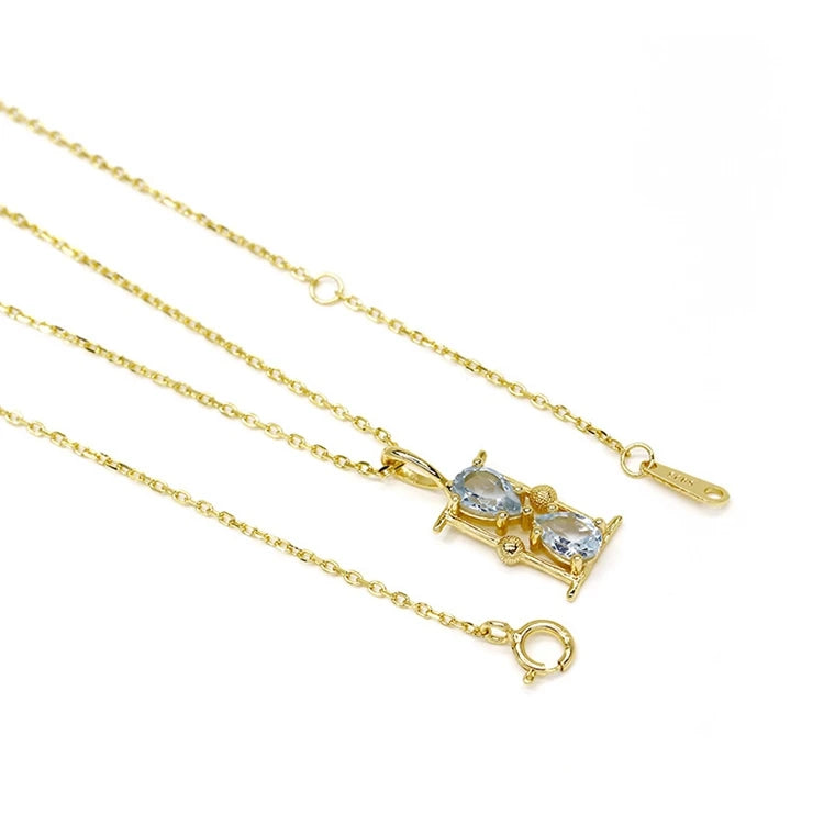 925 Sterling Silver 14K Gold Plated Gemstone Water Droplets Natural Sky Blue Topaz Hourglass Necklace