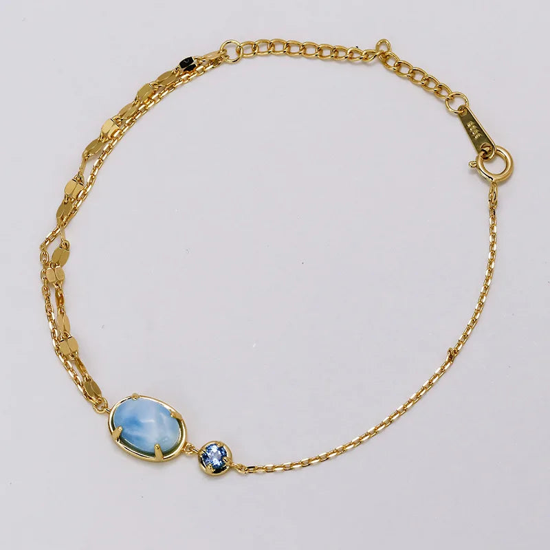 Emotional Schmuck Fur Frauen 925 Sterling Silver 14K Gold Plated Gemstone Egg-Shaped Seafoam London Blue Topaz Bracelet