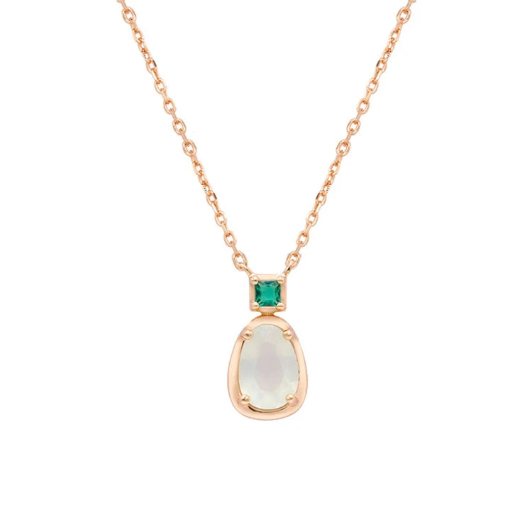 925 Sterling Silver 14K Gold Plated Gemstone Oval Green Nanostone Natural Grape Prehnite Stone Necklace