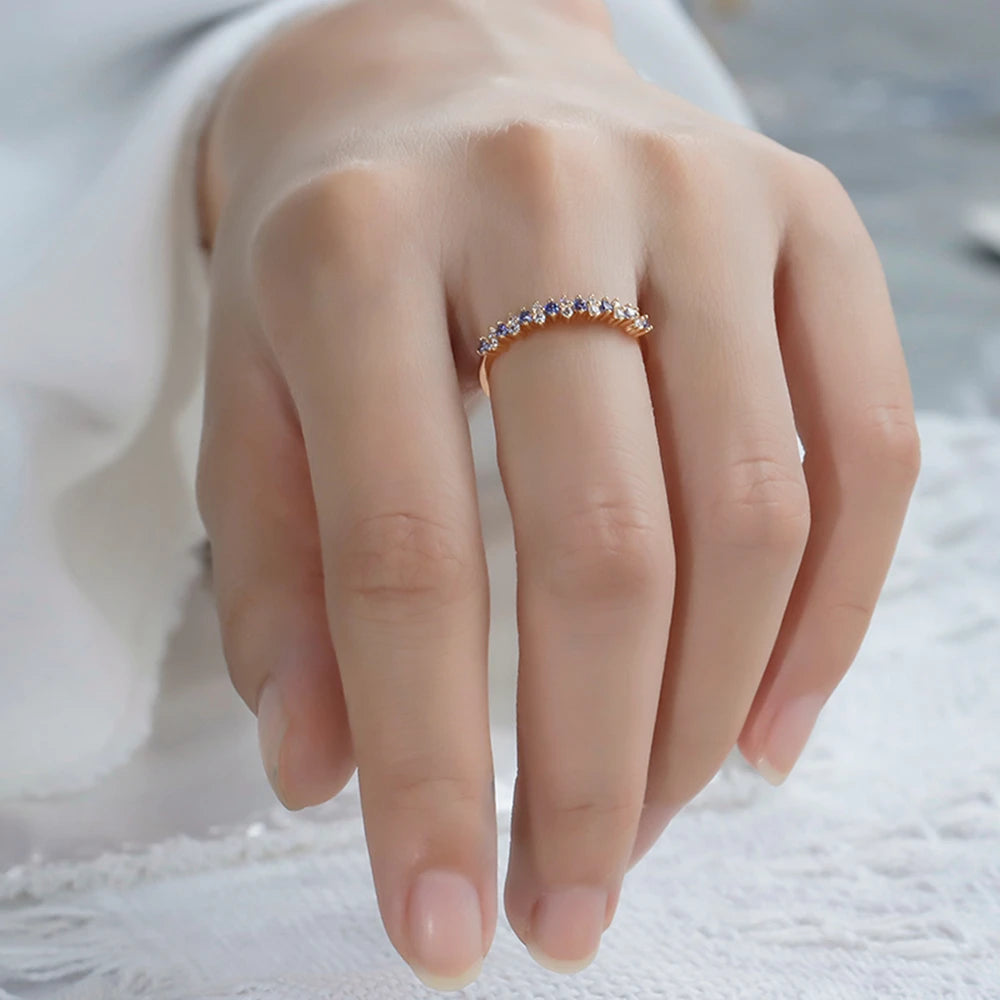 Tanzanite Zircon Double Row Micro Zirconia Fine Ring for Women