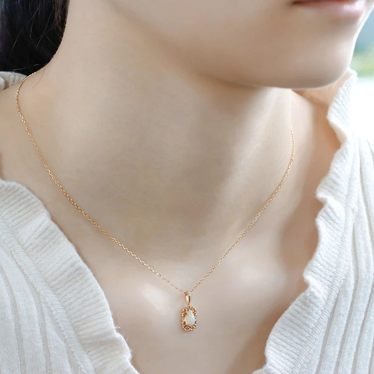 Emotional Factory 925 Sterling Silver 14K Gold Plated Gemstones Bohemian Big Geometric Drop African Opal Necklace