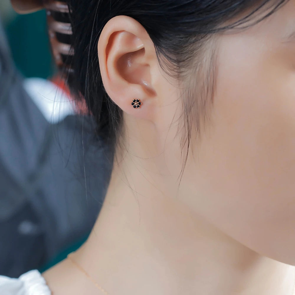 Gemstones Small Flower Twist Natural Black Onyx Earrings