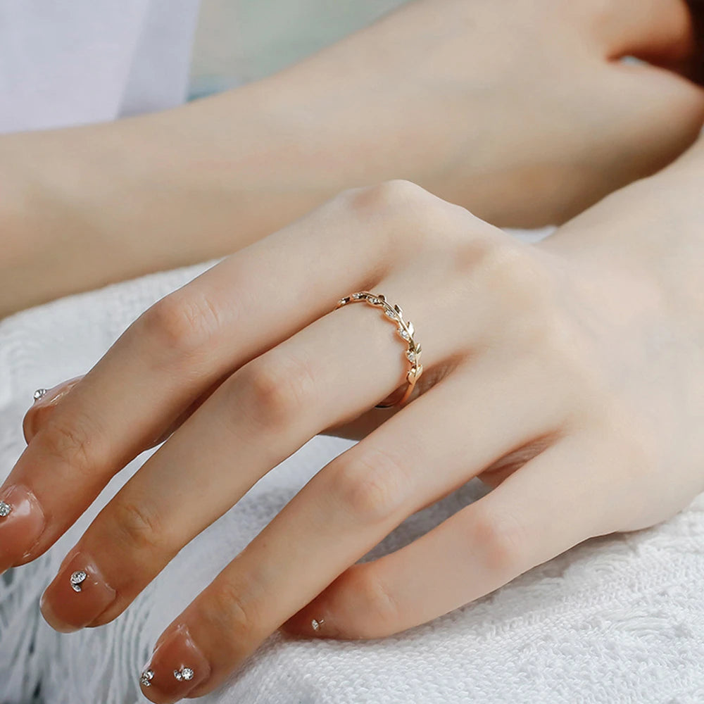 Emotional Factory 925 Sterling Silver 14K Gold Plated Gem Stone Gemstone Simplicity Cz Zircon Leaf Design Ring