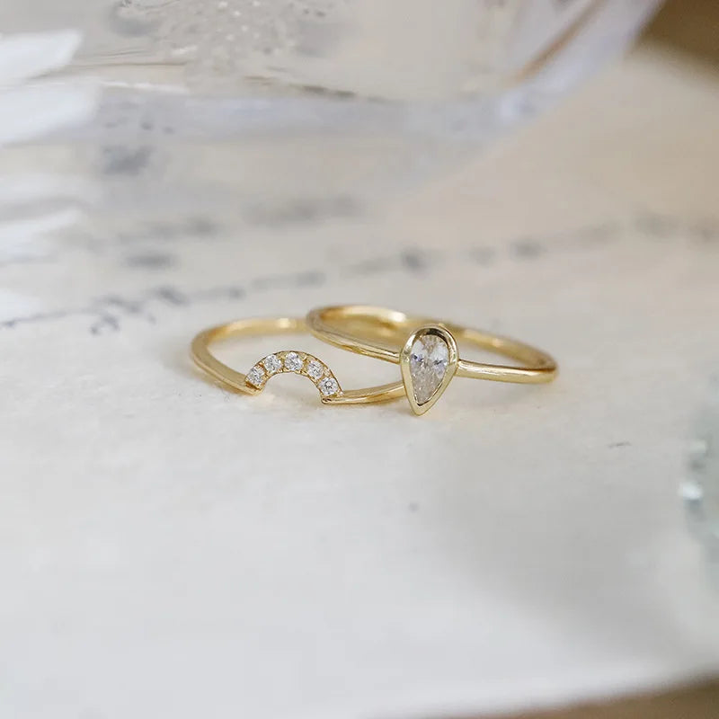 Emotional Factory 925 Sterling Silver 14K Gold Plated Gemstone Cz Zircon Stacking Teardrop Shaped Zirconia Rings Drop Ring