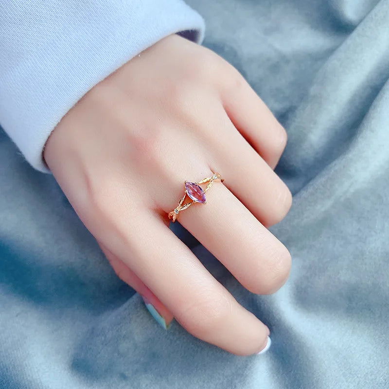 925 Sterling Silver 14K Gold Plated Gemstone Zircon Lavender Amethyst X Ladies Ring
