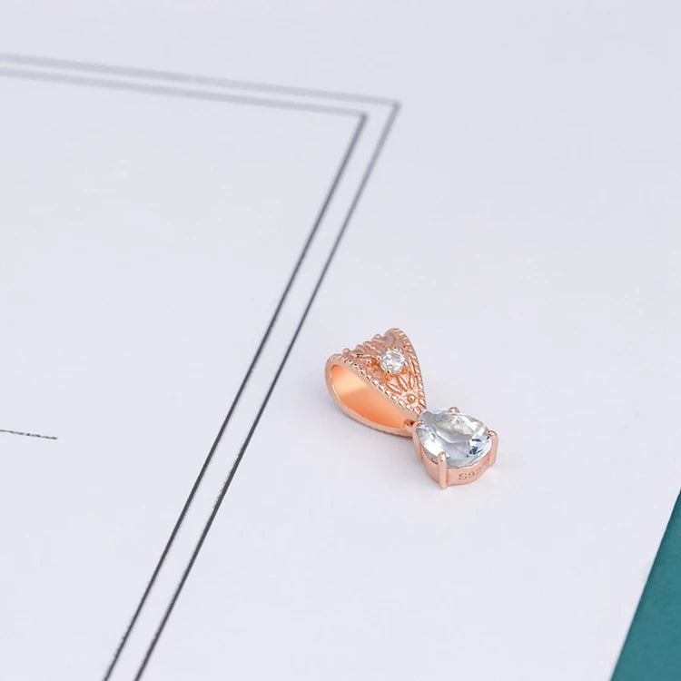 925 Sterling Silver 14K Gold Plated Gemstone Natural Aquamarine Classic Vintage Pendant