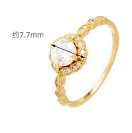 Emotional Factory 925 Sterling Silver 14K Gold Plated Gemstone 5Mm Horse'S Eye Stone Zicon Sparkling Moissanite Ring