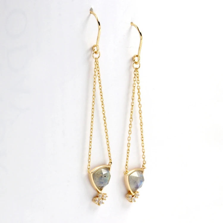 Emotional Factory 925 Sterling Silver 14K Gold Plated Gemstone Chain Labradorite Tassel Earrings