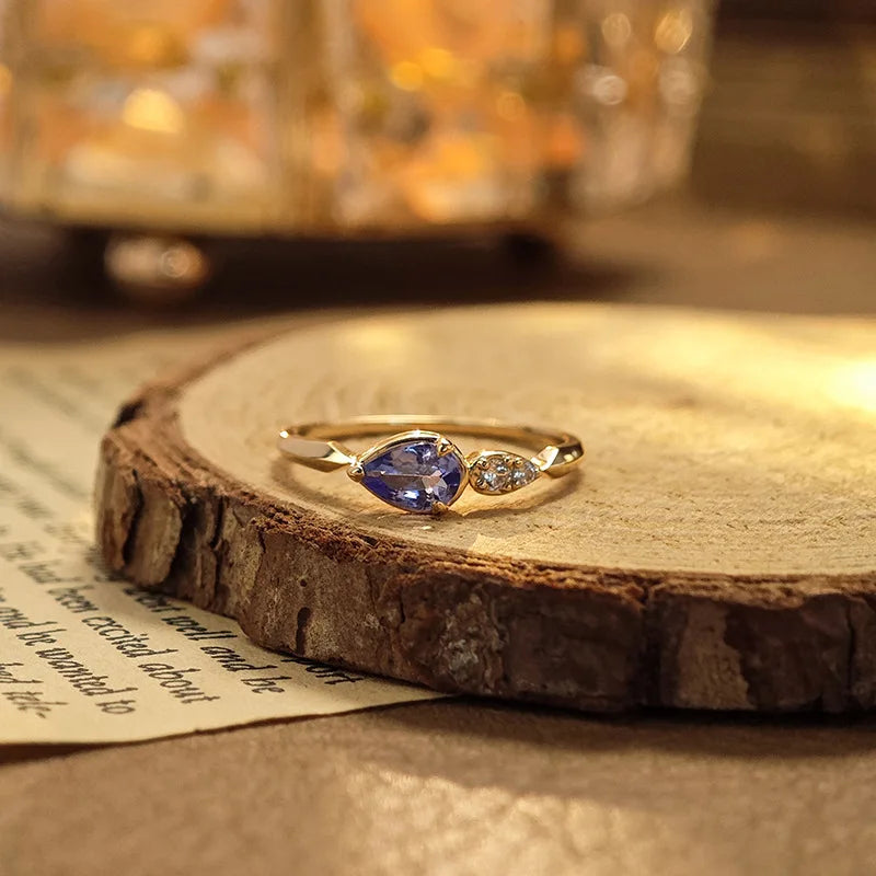 Emotional Factory 925 Sterling Silver 14K Gold Plated Gemstone Cz Zircon Saualpite Zoisite Drop Ring