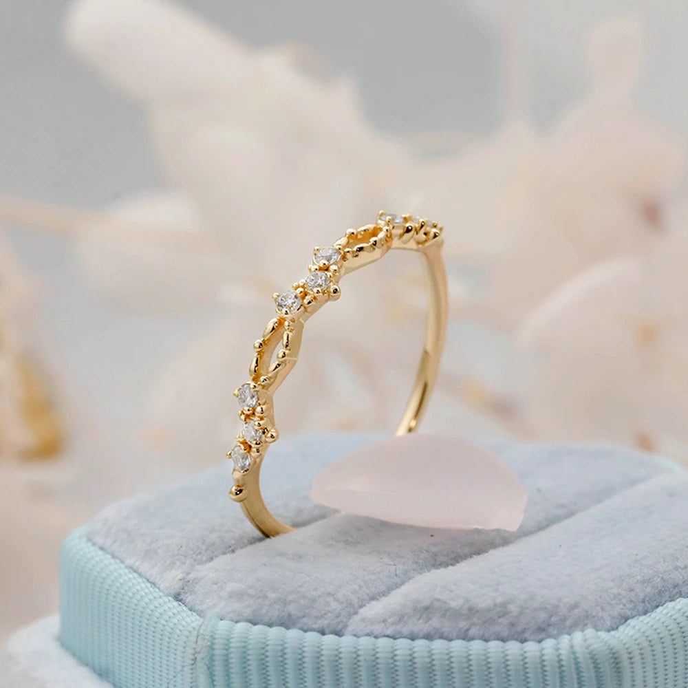 925 Sterling Silver 14K Gold Plated Gemstone Minimalist Vintage Zircon Crown Ring