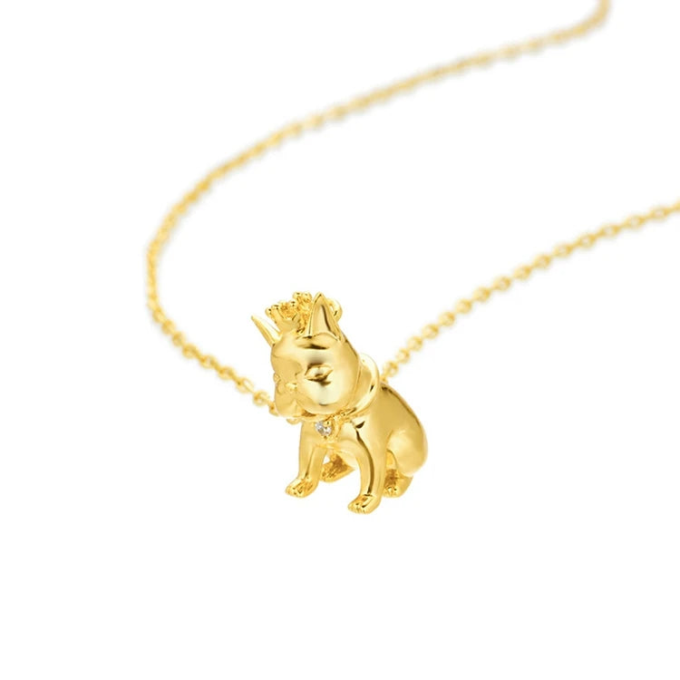 Emotional Factory 925 Sterling Silver 14K Gold Plated Gemstones Animals Zircon Stereo Pet Dog Necklace