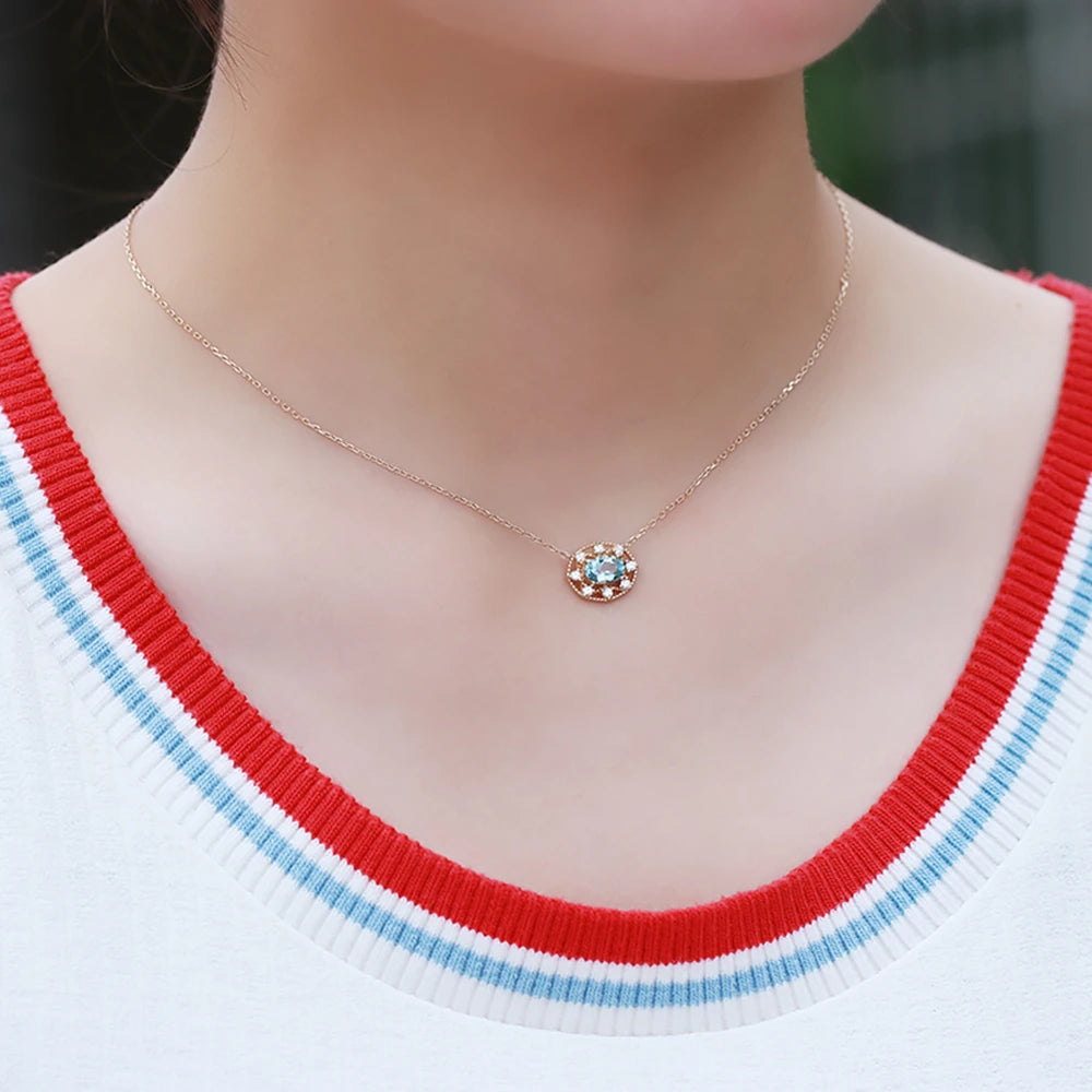 Emotional Factory 925 Sterling Silver 14K Gold Plated Gemstone Series Zircon Natural Citrine Sky Blue Topaz Hollow Necklace