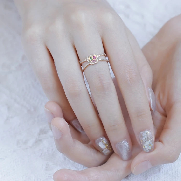 925 Sterling Silver 14K Gold Plated Zircon X Shaped Face Personalized Grimace Ring