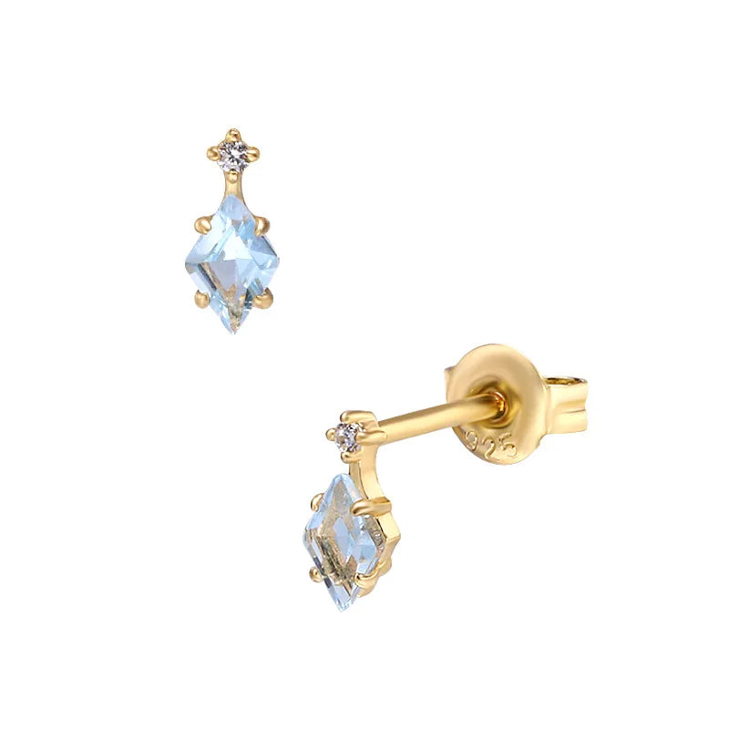 Fashion Simple Style Geometric DiamondS925Silver Plating14KGold Blue Topaz Earrings