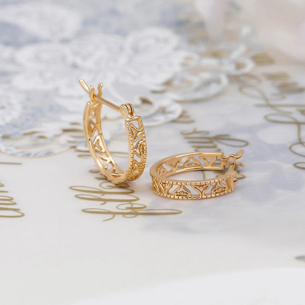 925 Sterling Silver 14K Gold Plated Gemstone Retro Simple Hollow Earring Heart Huggie Earrings