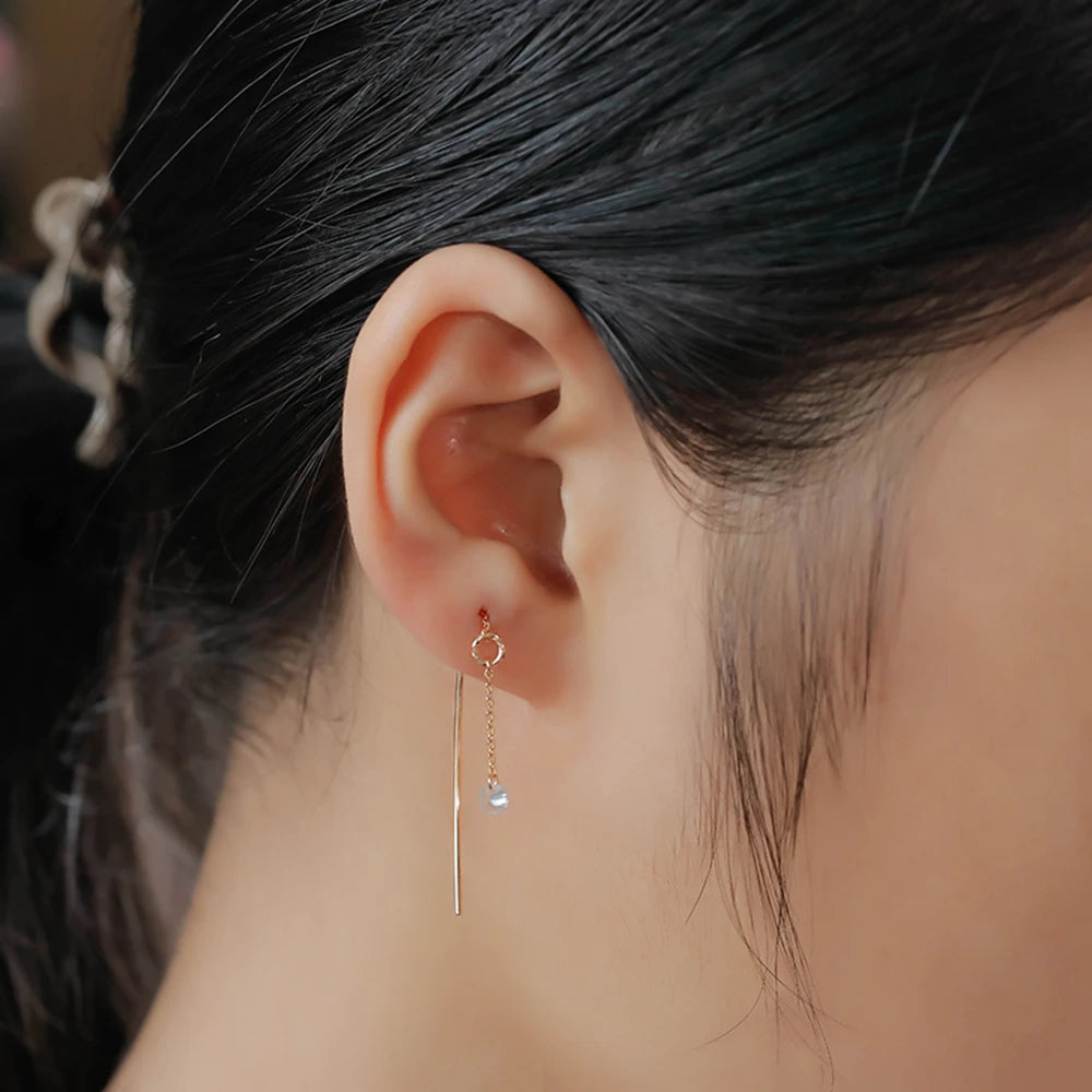 Round Chain Zircon Ear Wires Earrings