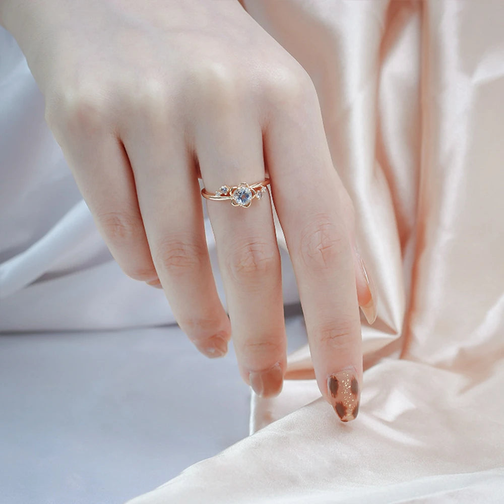 Custom 925 Sterling Silver 14K Gold Plated  Natural Stone Gemstone Natural Sky Blue Topaz Tanzanite Flower Ring