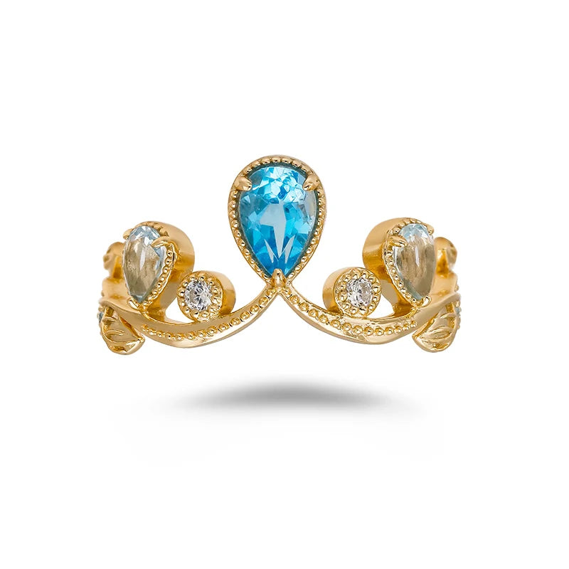 Dunli Jewelry  Manufacturer Japanese Style Light Luxury S925 Silver Plated 14K Gold Blue Topaz Ring