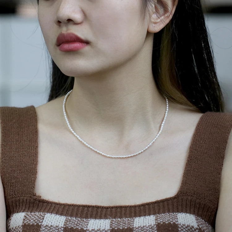 Emotional Factory 925 Sterling Silver 14K Gold Plated Gemstone Pure 3.5Mm Natural Freshwater Pearl Necklace