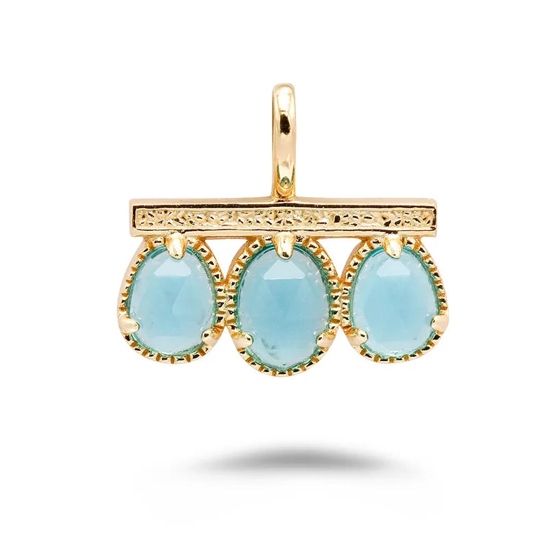 Emotional Factory 925 Sterling Silver 14K Gold Plated Gemstone Vintage Blue Rose Cut Grass 3 Stone Necklace