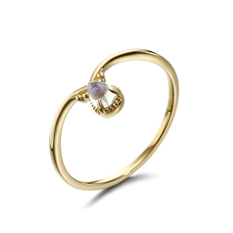 Emotional Factory 925 Sterling Silver 14K Gold Plated Gemstones Water Drop Natural Blue Moonstone Matching Ring