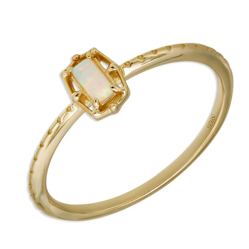 Emotional Factory 925 Sterling Silver 14K Gold Plated Gemstone Mini Geometric Flower Synthetic Opal Ring