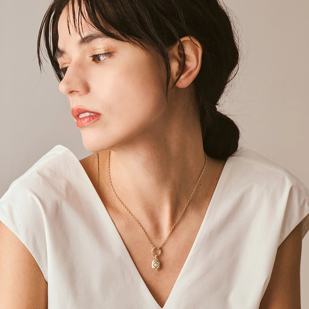 925 Sterling Silver 14K Gold Plated Gem Stone Gemstone Geometric Egg Shape Opal Oval Badge Sculpted Leaf Pendant