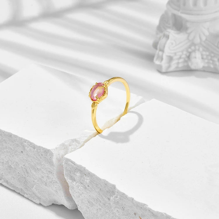 Emotional Factory 925 Sterling Silver 14K Gold Plated Gemstones Double Red Corundum Natural Crystal Geometric Stone Ring