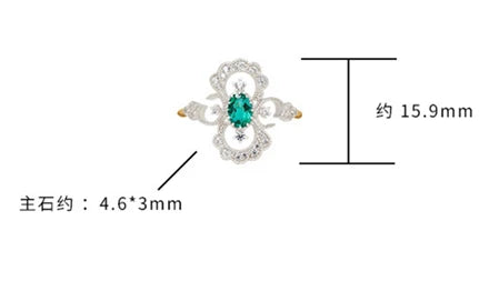 Emotional Factory 925 Sterling Silver 14K Gold Plated Gem Stone Gemstone Cz Zircon Flower Cultured Emerald Ring