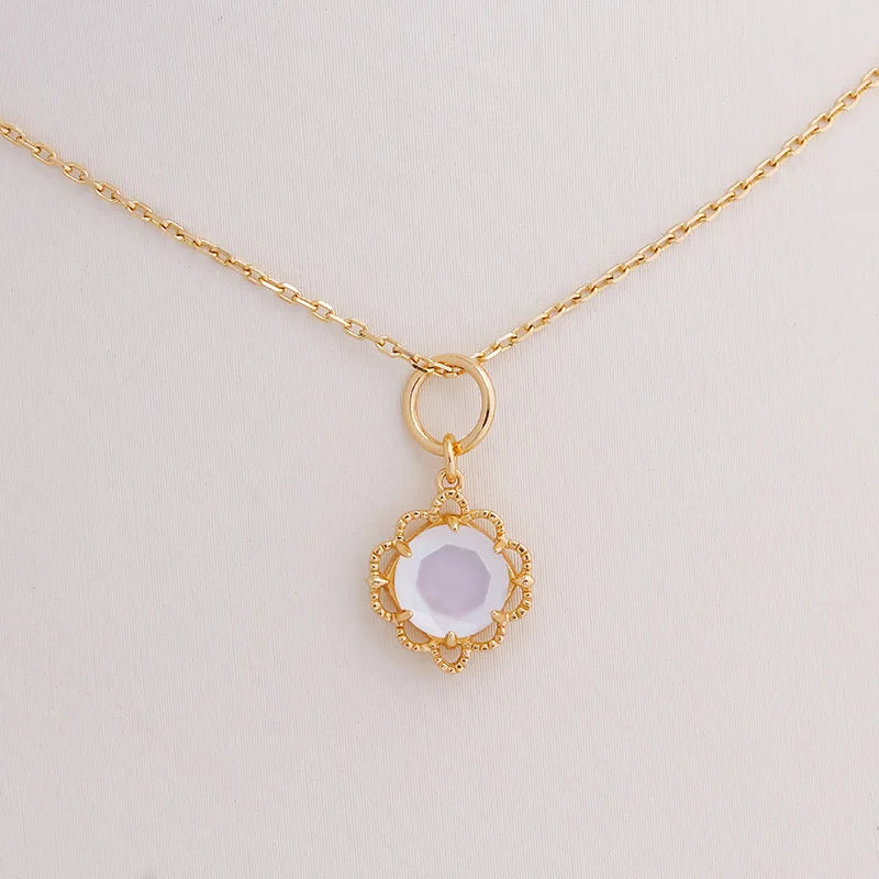 925 Sterling Silver 14K Gold Plated Gemstone Layered Stone Double Sided Wear Flower Natural Shell Rock White Crystal Pendant