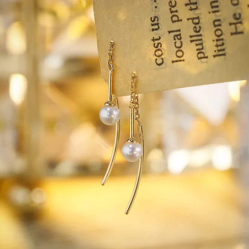 Emotional Factory 925 Sterling Silver 14K Gold Plated Gemstone Freshwater Pearls Long Earrings