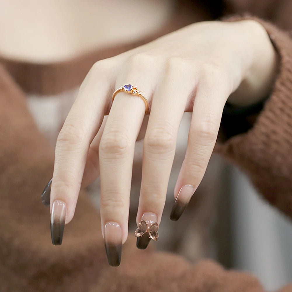 Emotional 925 Sterling Silver 14K Gold Plated Gemstone Series Hand Set Blue Topaz Natural Moonstone Tanzanite Zircon Star Ring