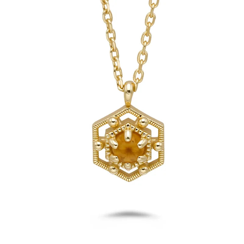 Emotional Factory 925 Sterling Silver 14K Gold Plated Gemstone Lace Hollow Geometric Citrine Peridot Necklace