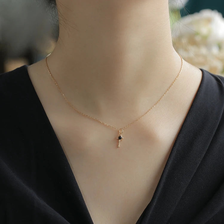 Emotional Factory 925 Sterling Silver 14K Gold Plated Gemstones Custom Gem Jewelry Natural Black Onyx Key Pendant Necklace
