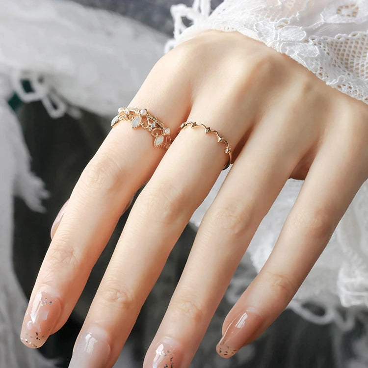 Emotional Factory 925 Sterling Silver 14K Gold Plated Gemstone Vintage Pearls Crown Opal Combination Ring