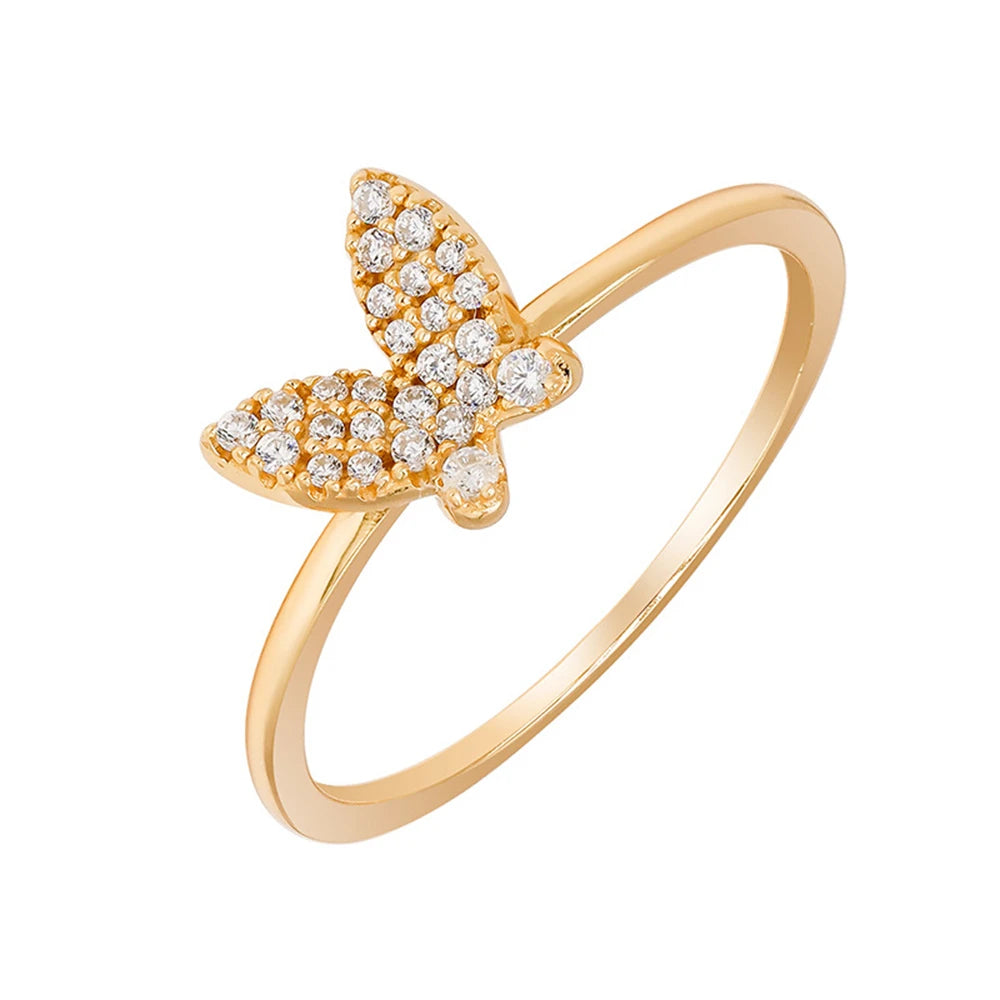 Emotional Factory 925 Sterling Silver 14K Gold Plated Gemstone Minimalist Mini Zircon Butterfly Ring