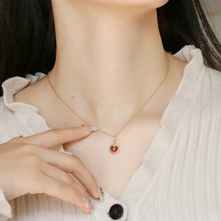 Emotional Factory 925 Sterling Silver 14K Gold Plated Gemstone Heart Love Rutile Red Garnet Necklace