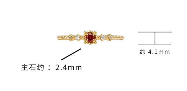 Emotional Factory 925 Sterling Silver 14K Gold Plated Gem Stone Gemstone Simplicity Single Round Stone Lab-Grown Ruby Ring