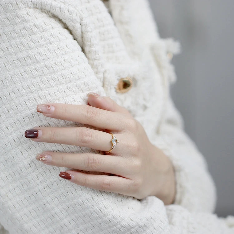 Emotional Factory 925 Sterling Silver 14K Gold Plated Gemstone Topaz Geometric Hexagon Ring