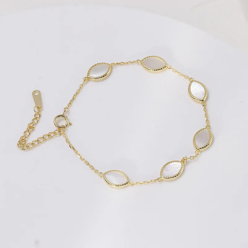 Emotional Pulsera De Oro Factory 925 Sterling Silver 14K Gold Plated Gemstone Simpler 7*5Mm White Shell Bracelet