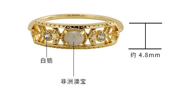 Emotional Factory 925 Sterling Silver 14K Gold Plated Gemstone Retro Hollow Opal Ring for Women