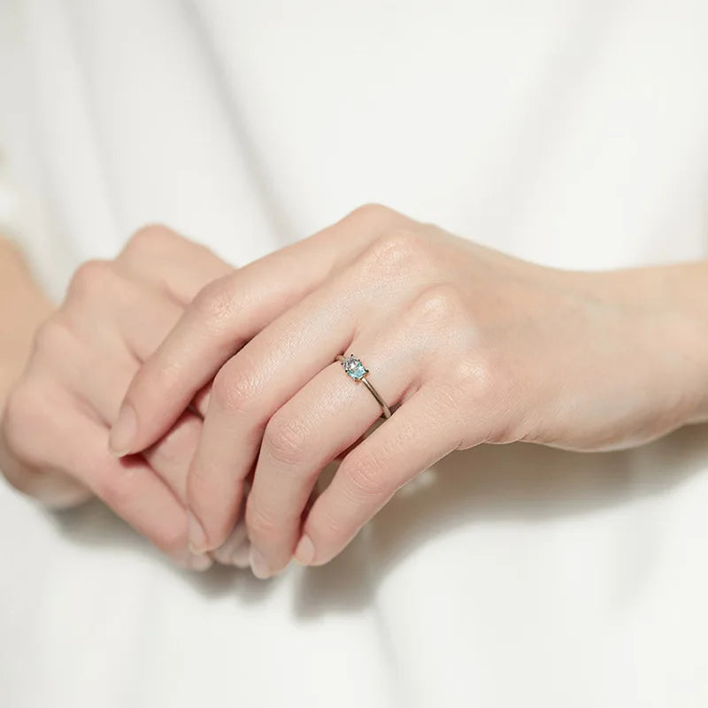 Emotional Factory 925 Sterling Silver 14K Gold Plated Gemstone Rock Crystal Geometric Design Sky Blue Topaz Ring