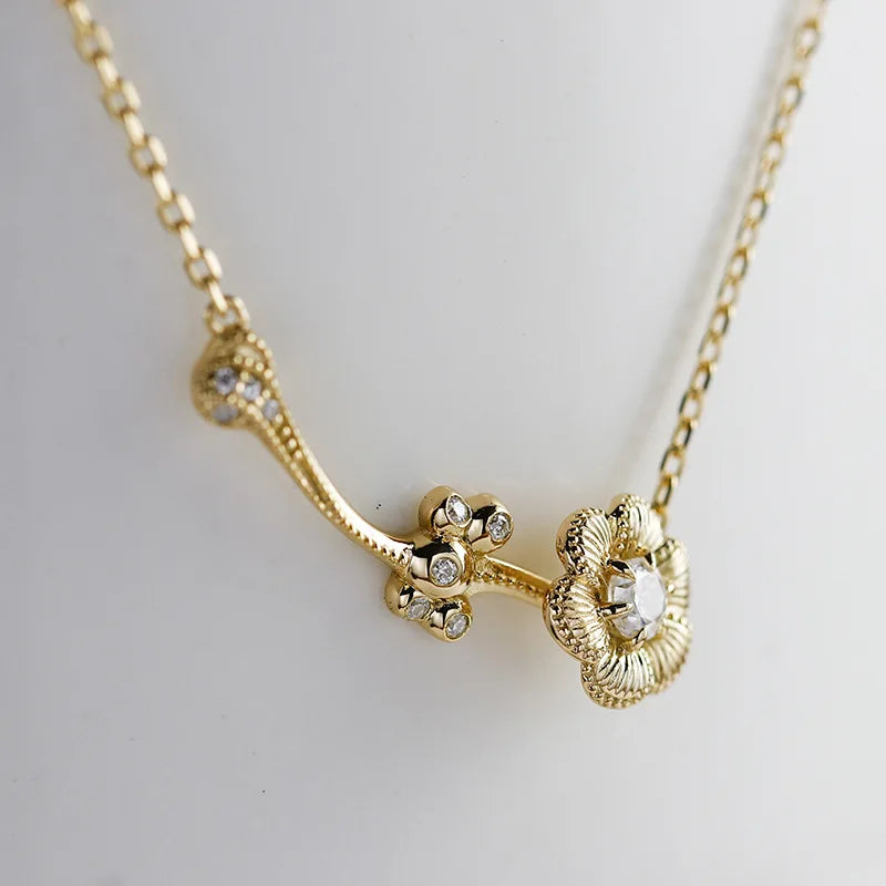 Emotional  925 Sterling Silver 14K Gold Plated Gemstone Moissanite Diamond Designs Flower Temperament Cubic Lotus Necklace