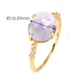 Emotional Factory 925 Sterling Silver 14K Gold Plated Gemstone Egg Shape Women Amethyst Claws Birthstone Ring